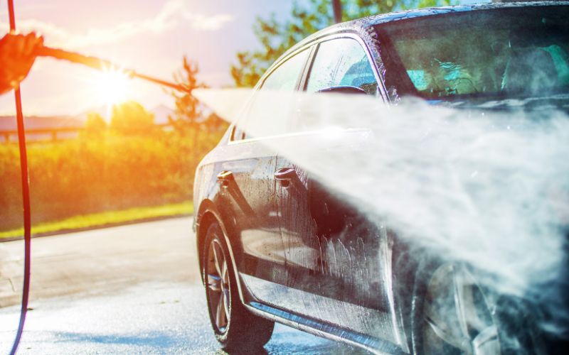 Pressure washing car