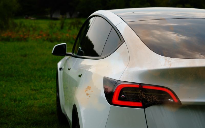 Dirt and stain on white tesla